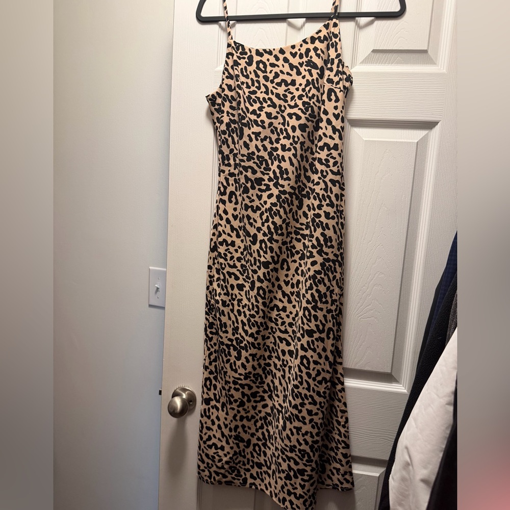 Sugarlips Beige and Black Leopard Print Maxi Slip Dress